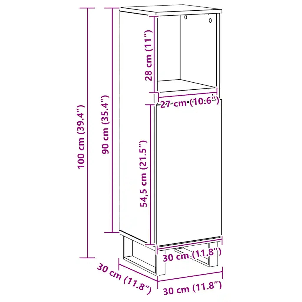 Armadietto da Bagno Rovere Artigianale 30x30x100 cm Truciolato 857212