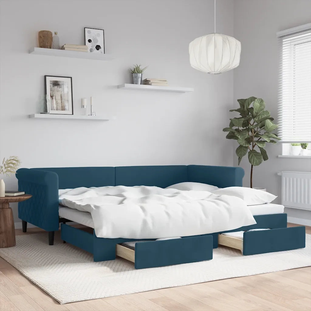 Divano Letto Estraibile con Cassetti-Sofa Letto-Daybed Blu 90x200 cm in Velluto 243065