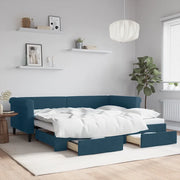Divano Letto Estraibile con Cassetti-Sofa Letto-Daybed Blu 90x200 cm in Velluto 243065