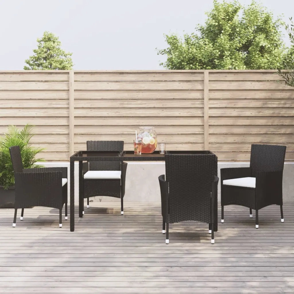 Set da Pranzo da Giardino 5 pz | Set Salotto da Giardino Nero con Cuscini in Polyrattan