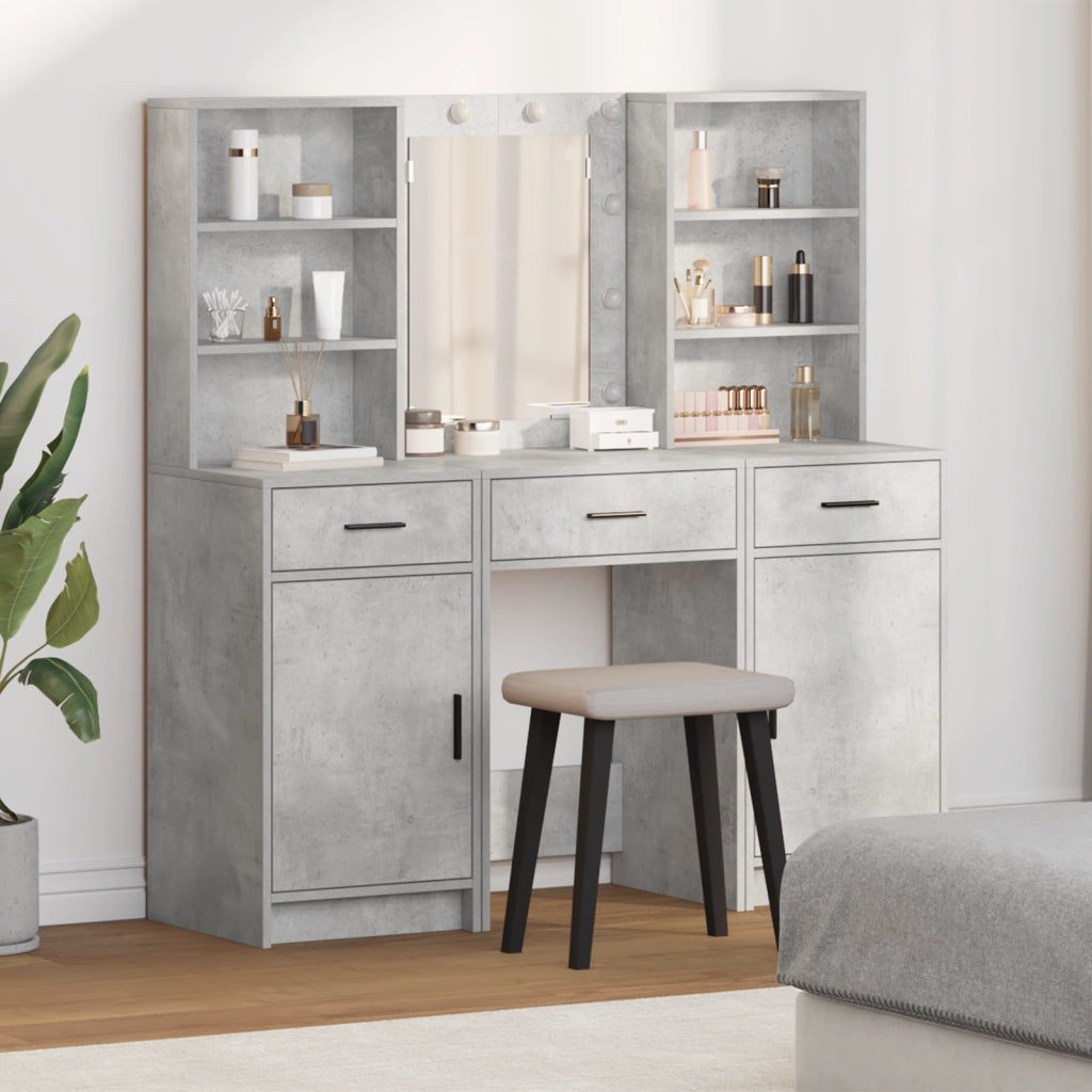Set da Toeletta 3 Pezzi  in Legno Ingenerizzato Grigio Cemento