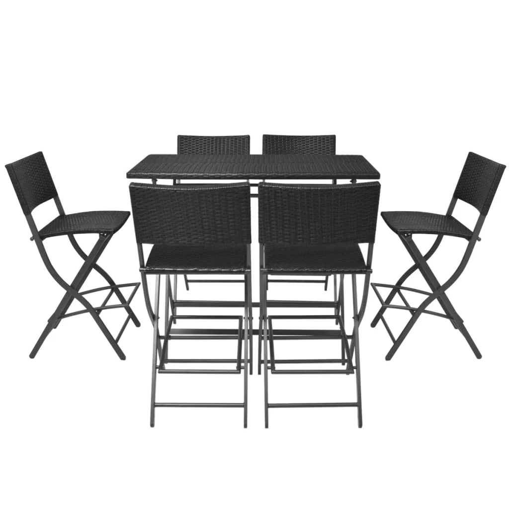Set da pranzo da giardino pieghevole da 7 pezzi acciaio e vimini in resina nera 02_0014943