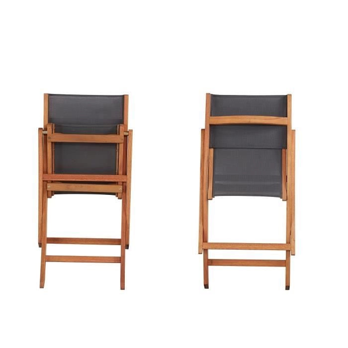 Set di 2 sedie in legno di acacia FSC e textilene - Grigio