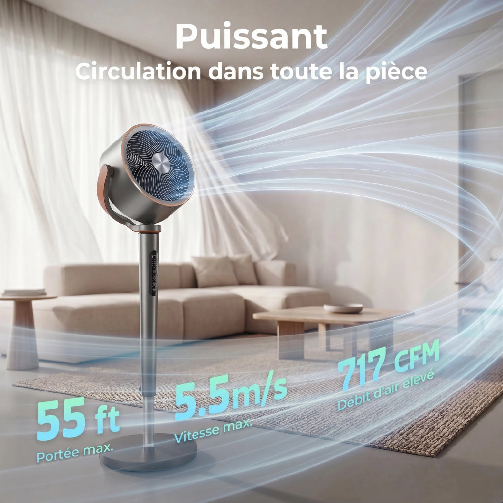 Ventilatore da pavimento silenzioso 20 dB ¨C zephmum ¨C oscillazione automatica 70¡ã+90¡ã, 12 velocit¨¤, luce LED, timer 12H
