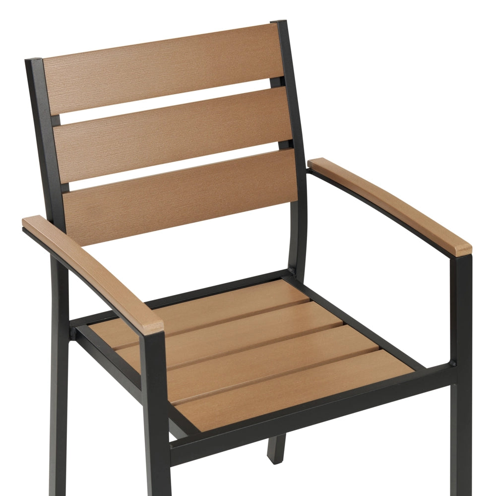 Set da Giardino 6 Sedie Tavolo Rettangolare Legno Chiaro e Nero in Alluminio Anodizzato
