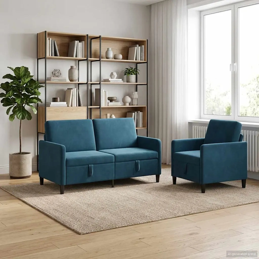 Set di Divani con Storage 2 pz Blu Poliestere 3429199