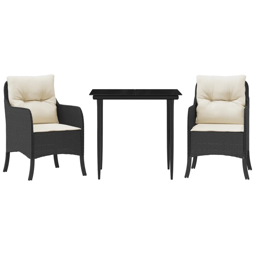 Set da Pranzo da Giardino 3 pz con Cuscini Nero in Polyrattancod mxl 91560