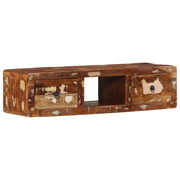 Mobile TV da parete 100 x 32 x 25 cm design salvaspazio con 2 cassetti stile vintage realizzato in legno marrone di recupero 02_0058067