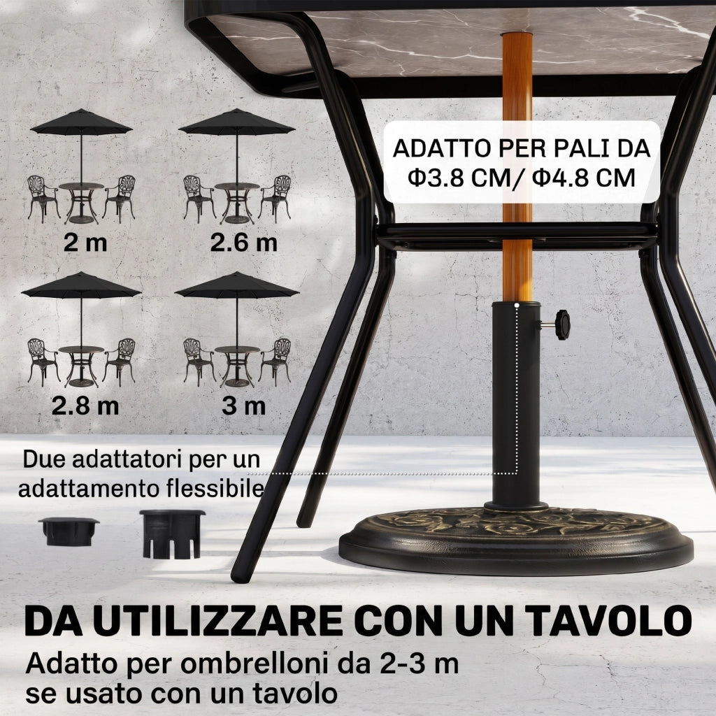 Base per Ombrellone 9kg ¨C zephmum ¨C Resina, Finiture Bronzo, ¦µ45.5x31.5cm, Nero