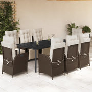 Set da Pranzo da Giardino 9pz con Cuscini Marrone in Polyrattan 3213419