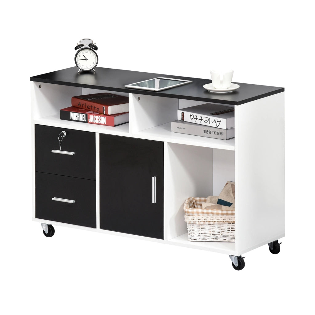 Scrivania con cassetti e ripiani rotelle ¨C zephmum ¨C nero bianco 100x35x65 cm