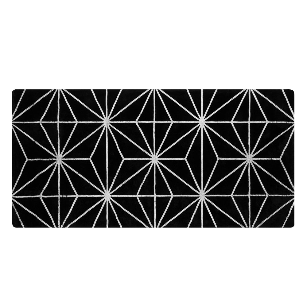 Tappeto tappetino Nero e Argento Motivo Geometrico Viscosa e Cotone 80 x 150 cm Tessuto a Mano Moderno Stile Glam Soggiorno Camera da Letto