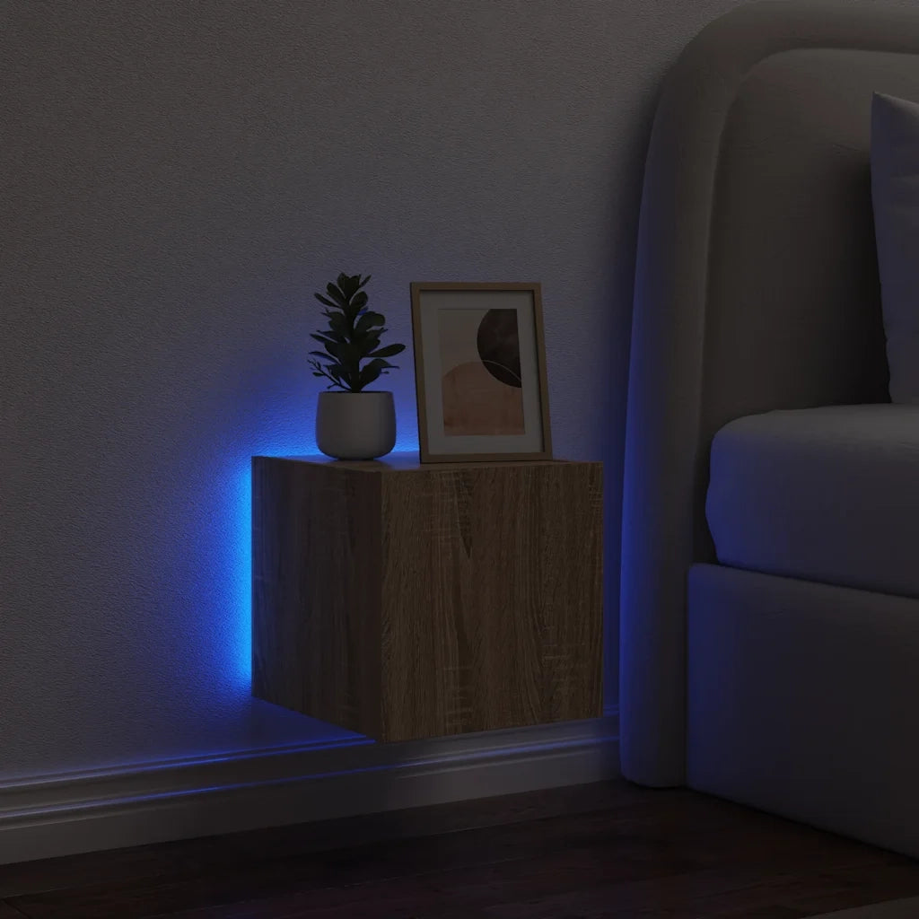 Mobile TV a Parete con Luci LED Rovere Sonoma 30,5x35x80 cm 837222