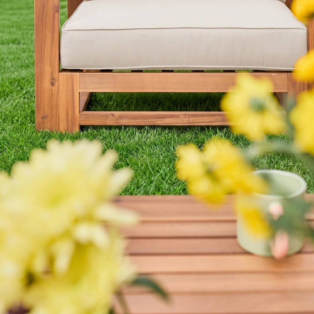 Salotto da giardino in legno, 5 posti, marrone naturale
