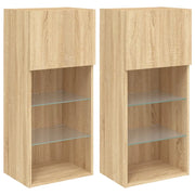Mobili TV con Luci LED 2pz | Armadietto TV | Mobile Porta TV Rovere Sonoma 40,5x30x90 cm