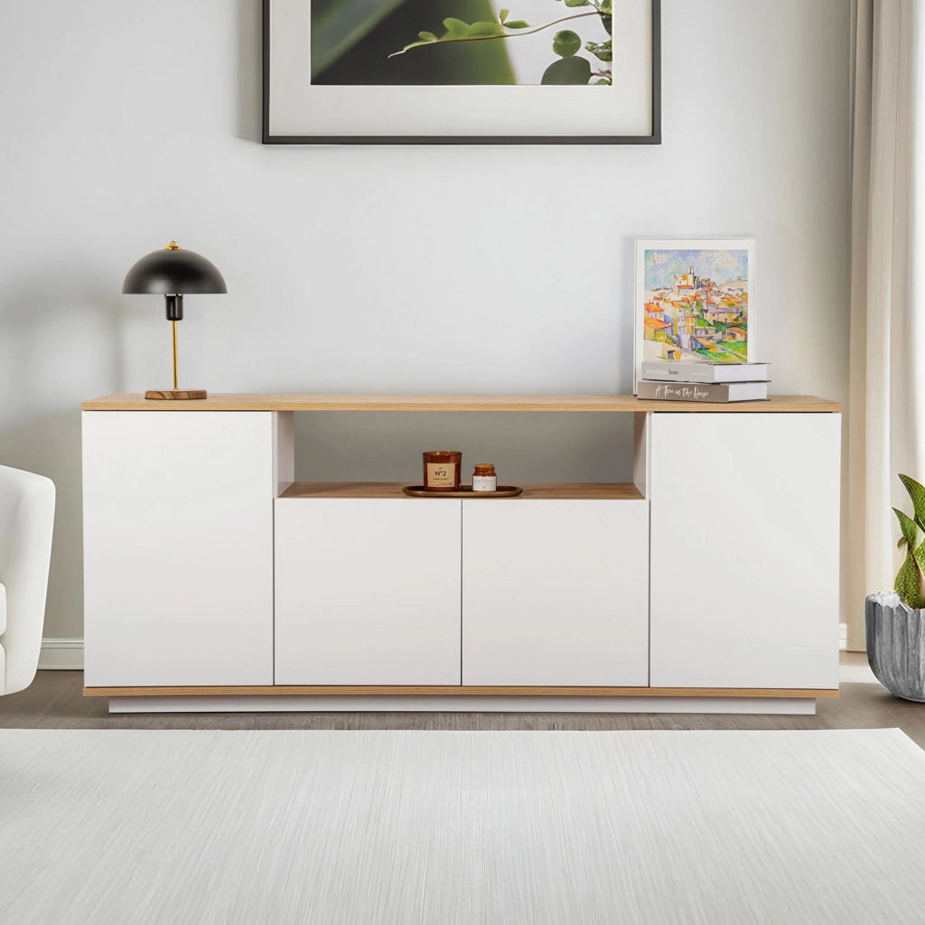 Credenza in legno "Arista" - 180 x 44,5 x 75 cm - Bianco / Rovere di Cadice