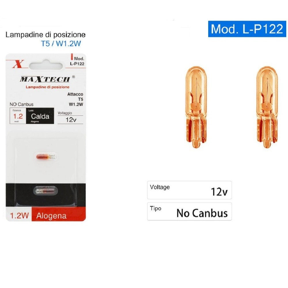 Trade Shop - Lampadine Di Posizione T5 W1.2w 12 V 1.2 W Luce Calda Alogena No Canbus L-p122 -