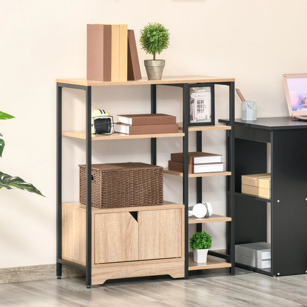 Libreria con Ripiani Aperti e Ante ¨C Zephmum ¨C Legno Naturale 80x35x97 cm