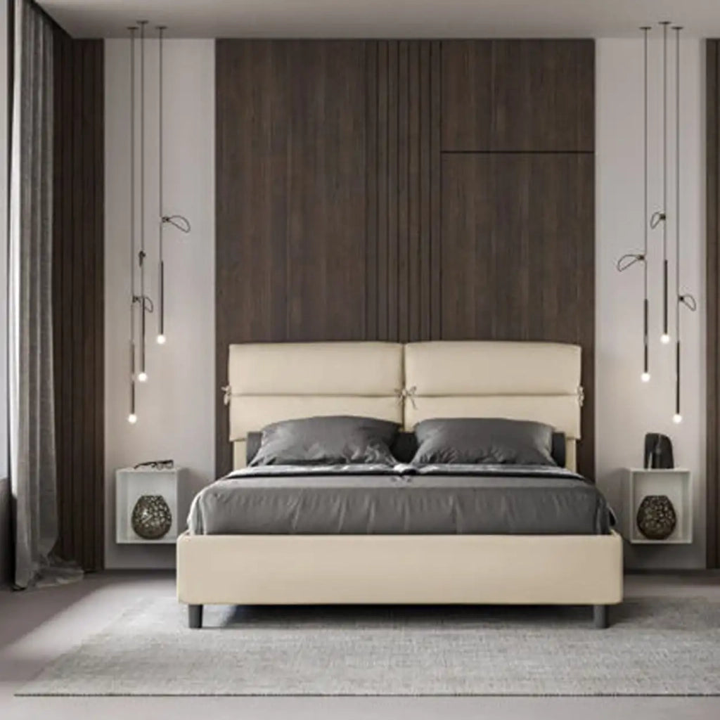 Letto matrimoniale con rete imbottito 160x190 similpelle tortora Nandy