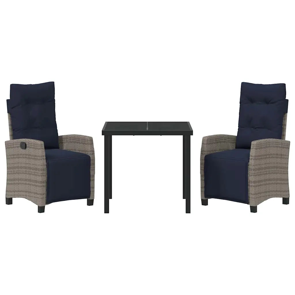 Set da Pranzo per Giardino con cuscino 3 pcs Grigio polyrattan