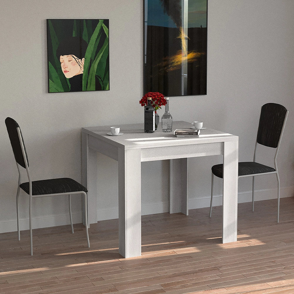 Tavolo da Pranzo Quadrato Allungabile 90x90 in Legno Bianco con Apertura a Libro