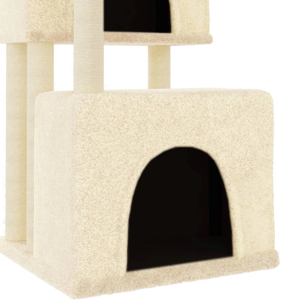 Tiragraffi per gatti torre per arrampicata giocattolo piattaforma per arrampicata con tiragraffi in sisal 122 cm crema 02_0022462