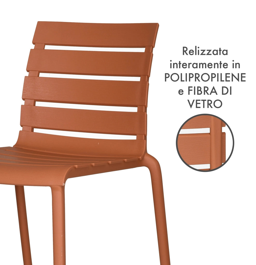 Set 4 Sedie In Polipropilene e Fibra Di Vetro Sedia Cucina Trattamento Uv Antiscolorimento Giardino Interno Esterno Moderne Robuste Resistenti Seduta Terrazzo Soggiorno Bar Ristorante Impilabili Nina-Arancio