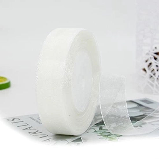 Chiffon liscio - Lint satinato trasparente - 2 rotoli - Bianco - Pacchi per fai da te - Decorazioni per feste - 25 mm x 45 m