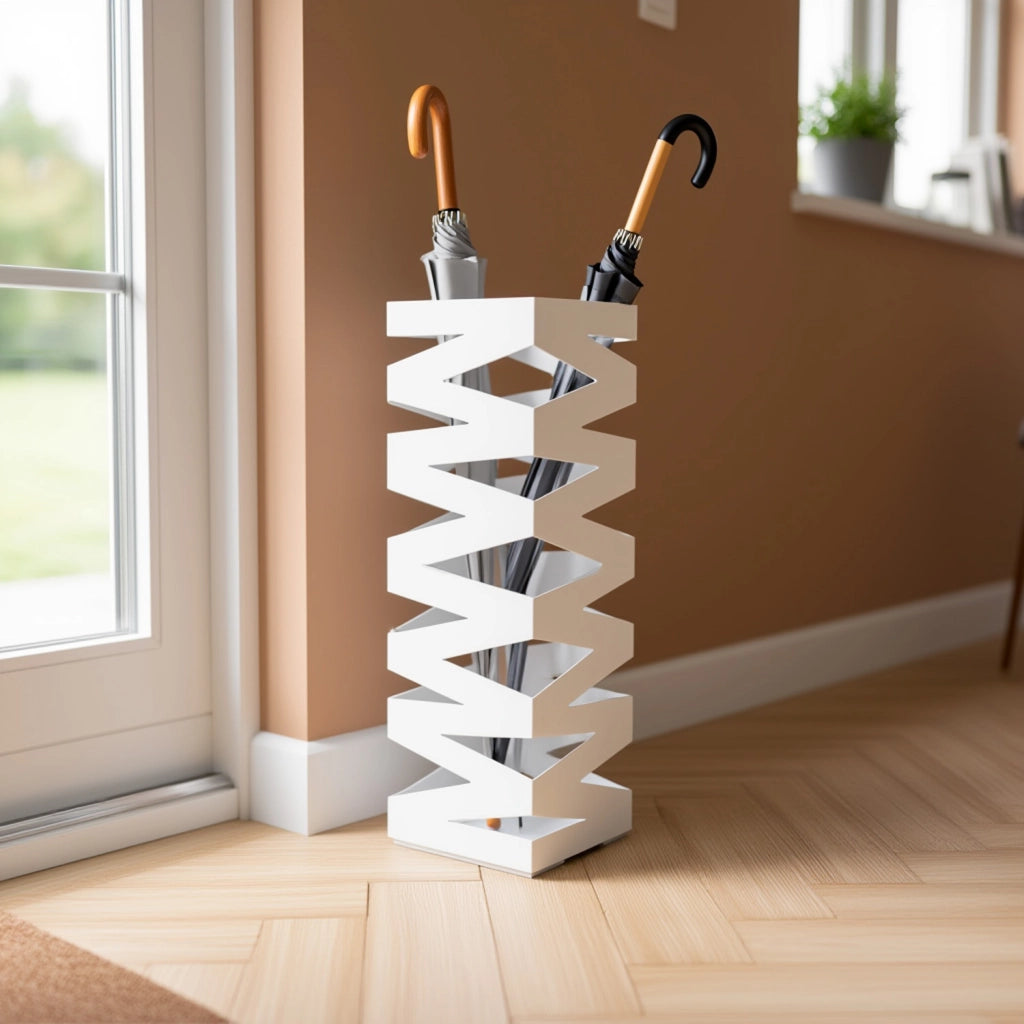 Portaombrelli In Acciaio Zincato Con Motivi Decorativi Porta Ombrelli Vaschetta Scolapioggia Due Ganci Estraibili Base Antiscivolo Per Ingresso Casa E Ufficio Design Moderno 49 X 15.5 X 15.5 Cm Bianco