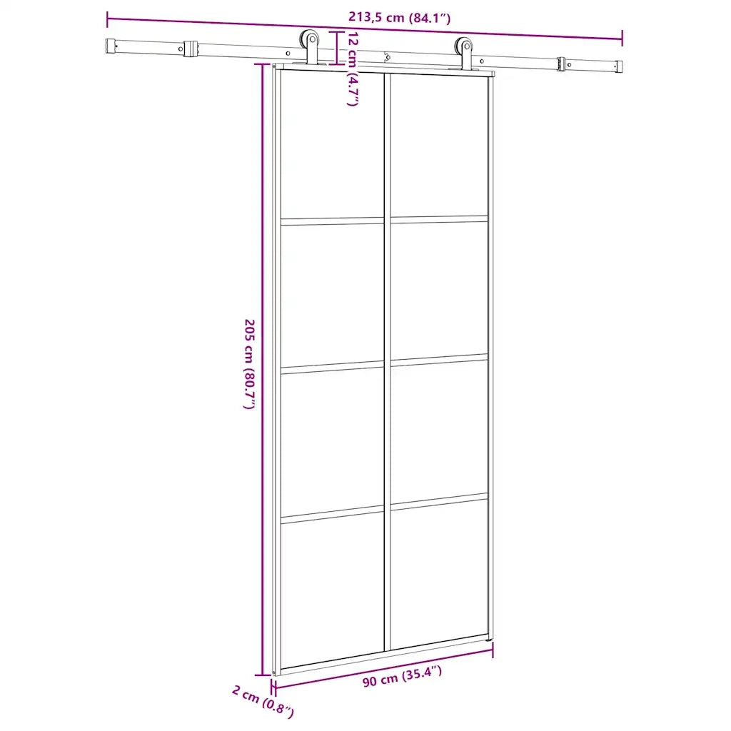 Porta Scorrevole con Ferramenta 90x205cm Vetro ESG Alluminio 3332896