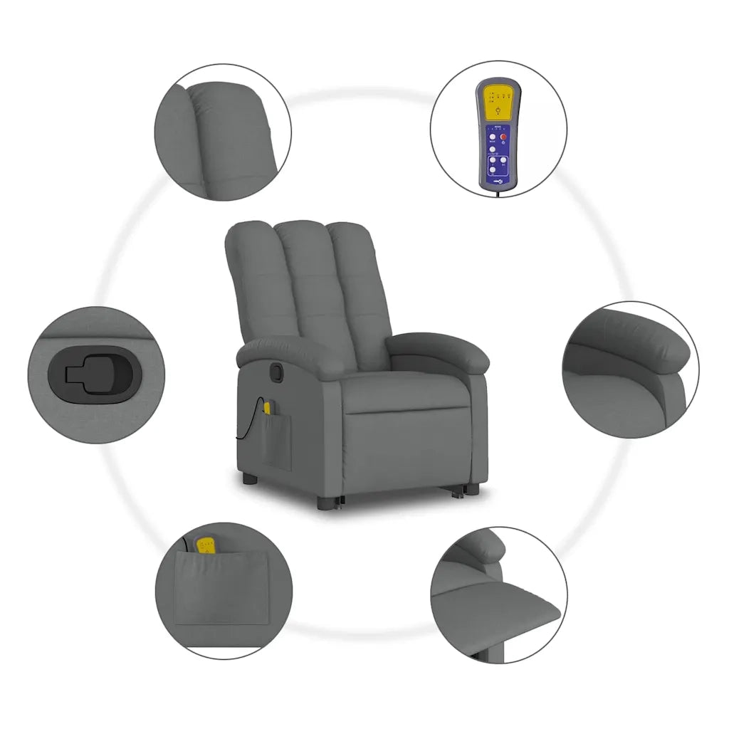 Divano Sedia-Poltrona Alzapersona Massaggi Reclinabile Grigio Scuro Tessuto 593871