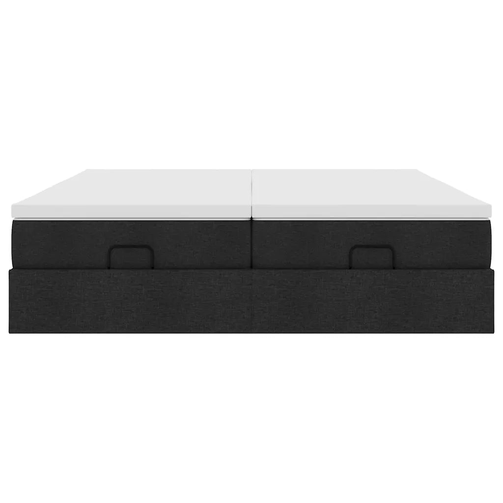 Struttura Letto Pouf con Materassi Nero 200x200 cm in Tessuto