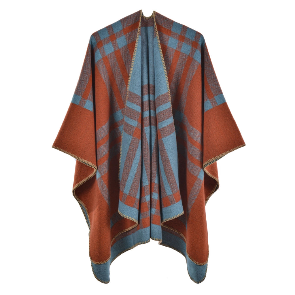 Sciarpa classica da donna, versatile per tutto l'anno, cappa a quadri con spacco in cashmere spesso