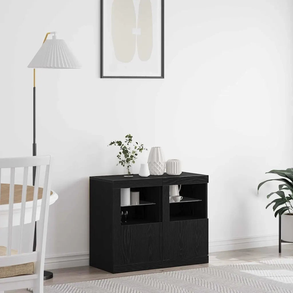 Credenza | Madia LED 2 pcs Rovere Nero 41 x 37 x 67 cm Legno multistrato