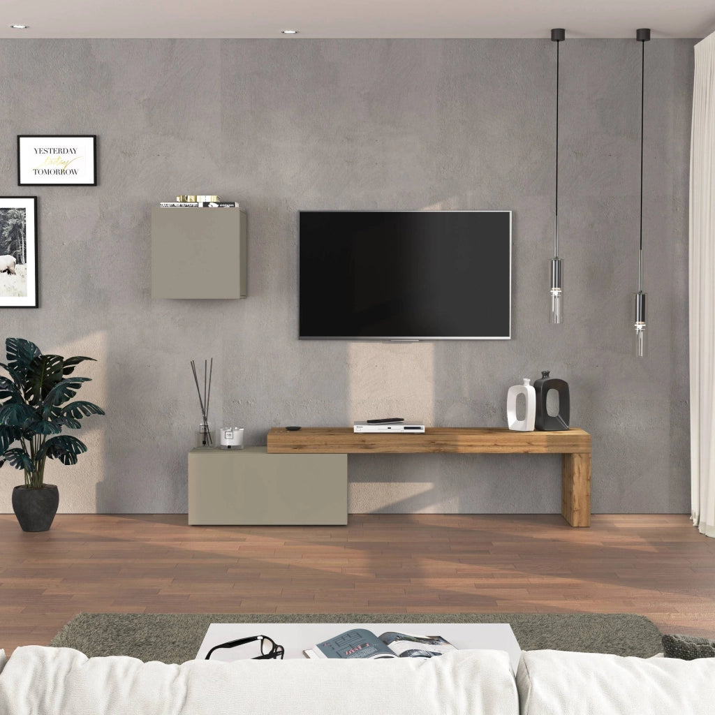 WHOUS Parete attrezzata Chronos set soggiorno tortora opaco e rovere 180/260x40 cm