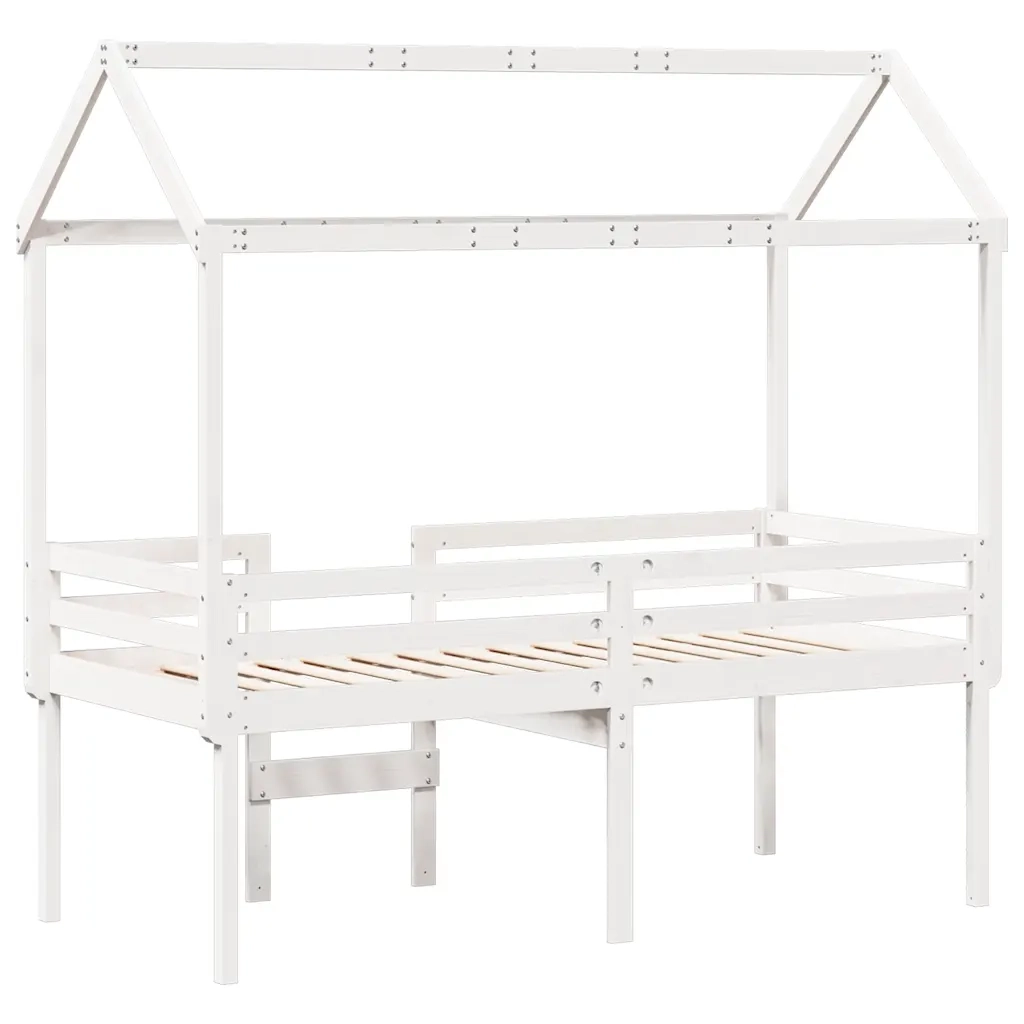 Letto singolo | Letto per adulti | Letto a Soppalco con Tetto Bianco 90x200 cm in Legno di Pino