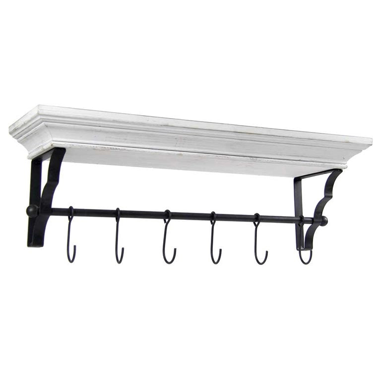 MENSOLA APPENDINO COLORE BIANCO CON 6 GANCI NERI 80 X 20 X 25 CM