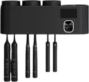 Sterilizzatore per spazzole da denti elettrico, dispensatore di pasta da denti, appoggio per spazzole da denti per bagno, ricaricabile tramite energia solare o USB, 3 ciotole, 6 posizionamenti per spazzole da denti - Nero UV