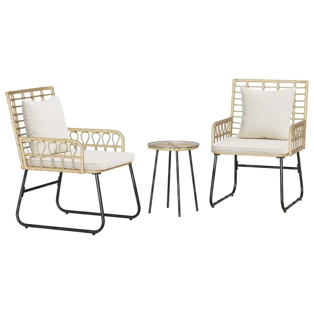 Set da Pranzo per Giardino 3 pz | Set Salotto da Giardino Marrone e Crema polyrattan