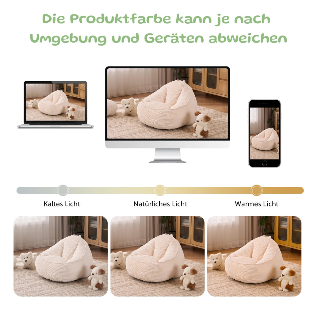 Poltrona pouf ergonomica - con schienale avvolgente - in corduroy beige - 40×31×20 cm