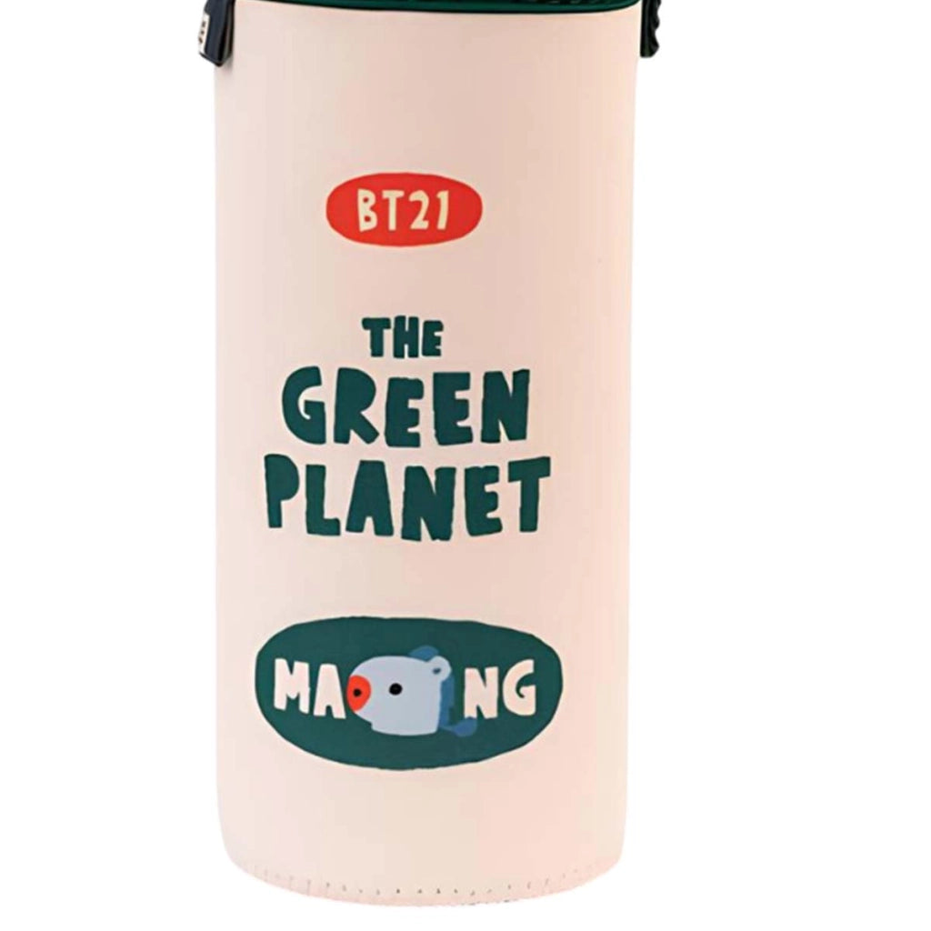 Borraccia in vetro riutilizzabile da 500 ml con motivo MANG e custodia Bianco / Verde Line Friends BT21