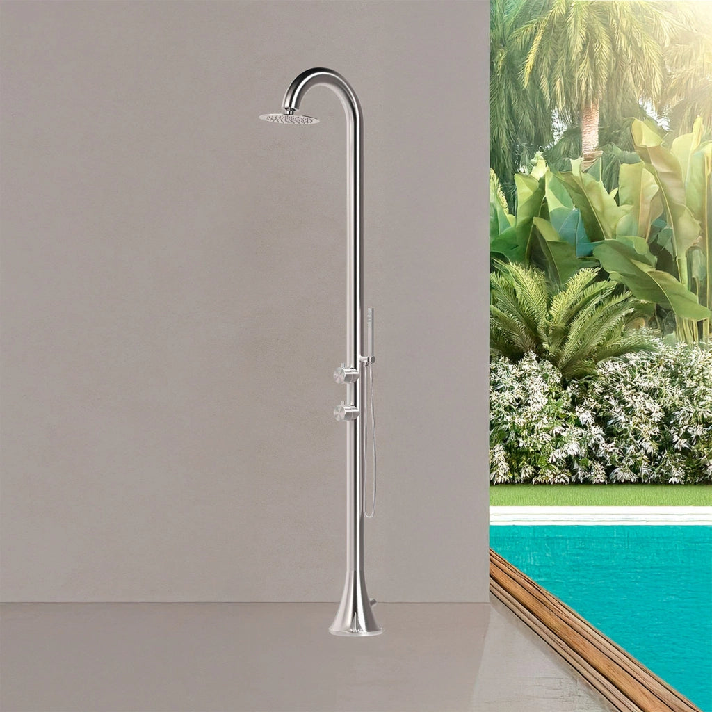 Doccia piscina SINED Luna In Acciaio Inox 316l Acciaio Spazzolato Con Doccino Flessibile Acqua calda e fredda Per Interni Ed Esterni Resistente Ingresso acqua dal basso o laterale