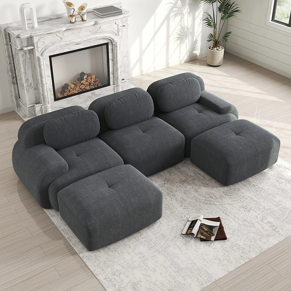 Divano a U in velluto premium - Xylo - Senza montaggio, antiscivolo, braccioli XL, 32D, grigio