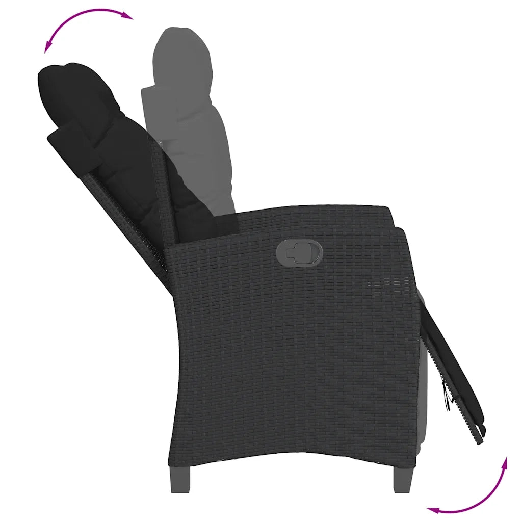 Sedia Reclinabile da Giardino | Sedie da Esterno con Poggiapiedi Nera Polyrattan