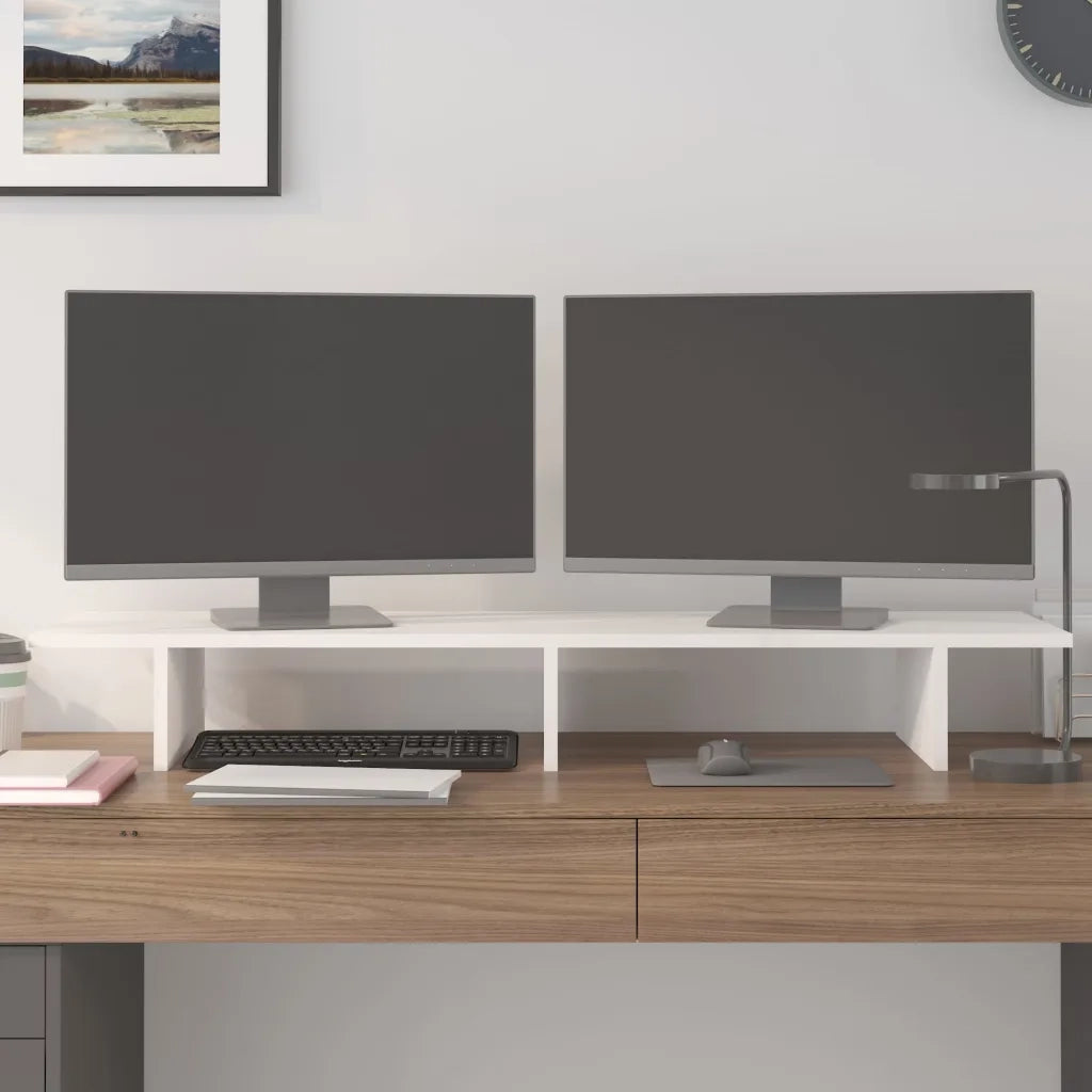 Supporto per Monitor Bianco 100x27x15 cm Legno Massello di Pino 813980
