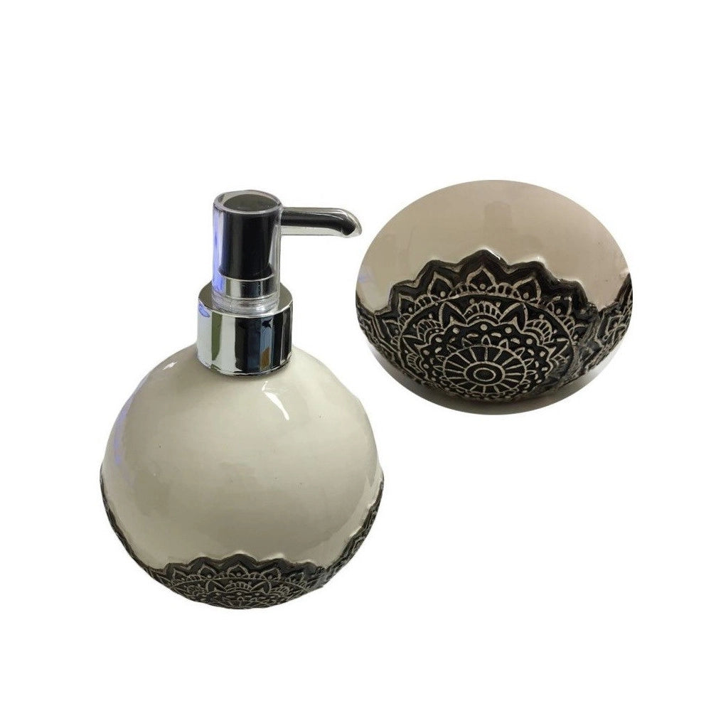 Trade Shop - Dispenser Porta Sapone Liquido Portasapone Ceramica Fiore Mandala Sferico -