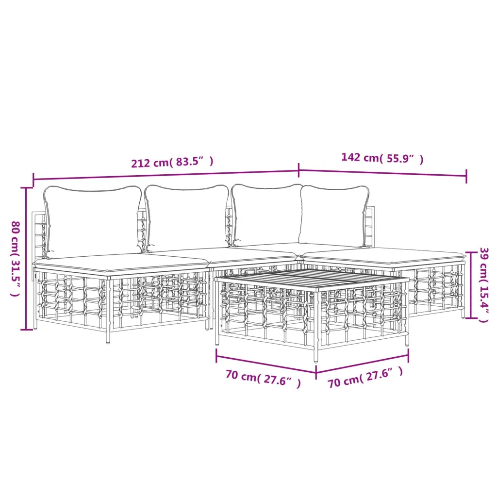 Set Divani da Giardino 5 pz con Cuscini Antracite in Polyrattan 3186732