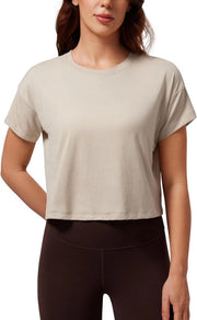 Magliette da Fitness per Donne in Pima Cotone con Maniche Corte - Top da Allenamento a Cappuccio - Maglietta da Ginnastica Casual con Maniche Corte.