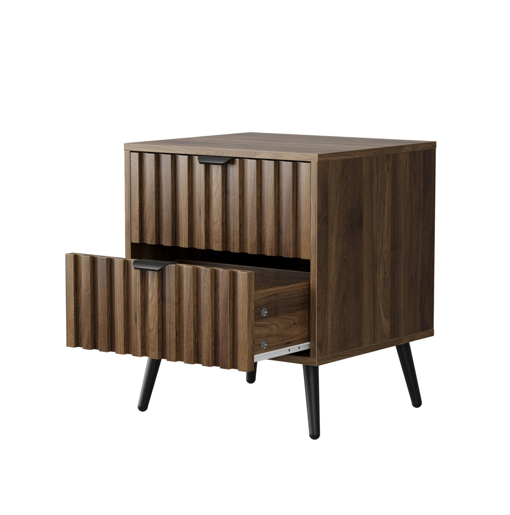 Comodino ULEVR 45x40x53 cm con 2 cassetti e gambe in metallo, MDF color noce