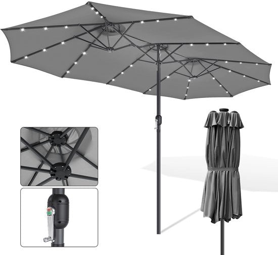Parasole con 3 tende Grigio e LED – Ideale per ampi spazi all'aperto